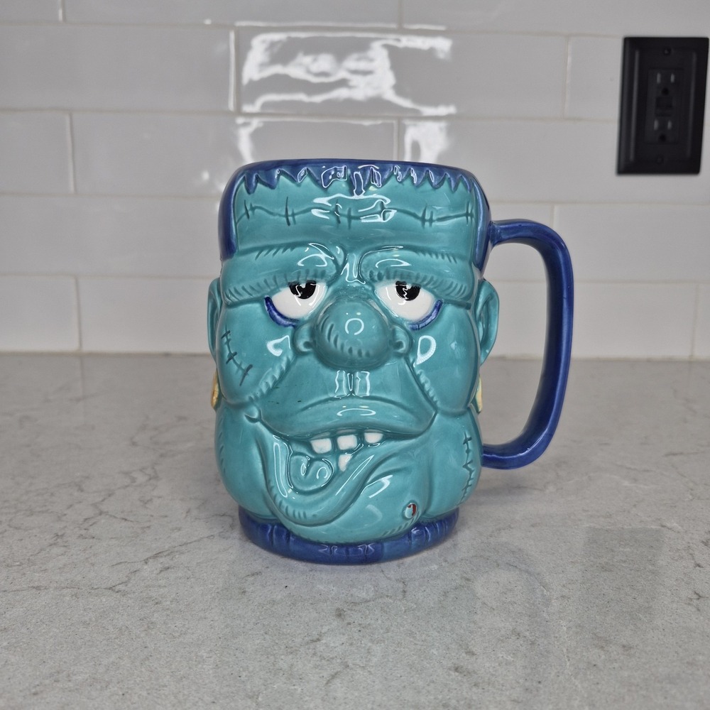 Montage 1989 3D Ceramic Collectible Blue Frankenstein Monster Mug Cup Halloween